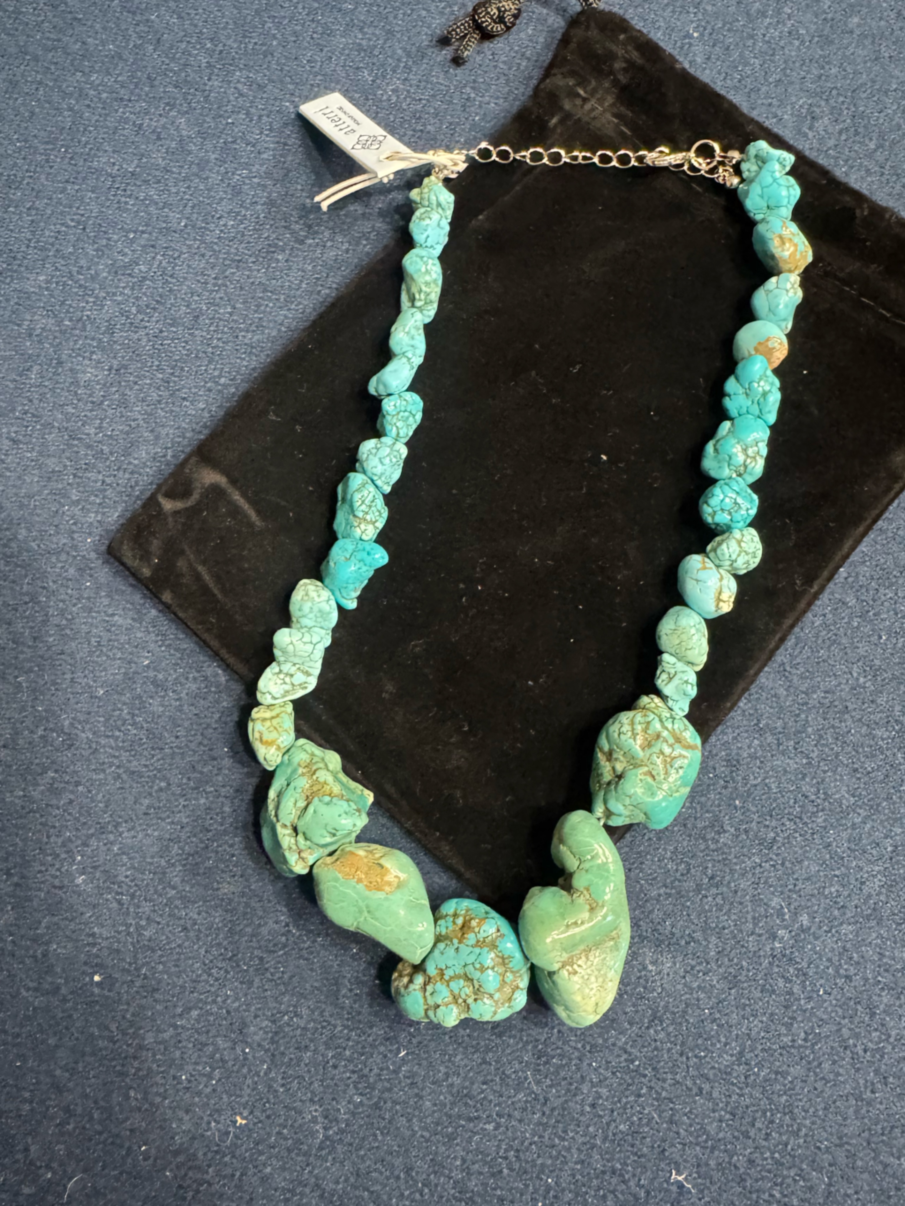 Unique Natural Turquoise Nugget Necklace - Adjustable Length 16+3 Fun& Versatile